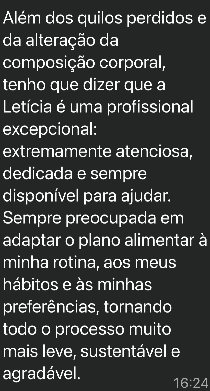 Print de WhatsApp: depoimento de Gabriella F. sobre emagrecimento, parte 3
