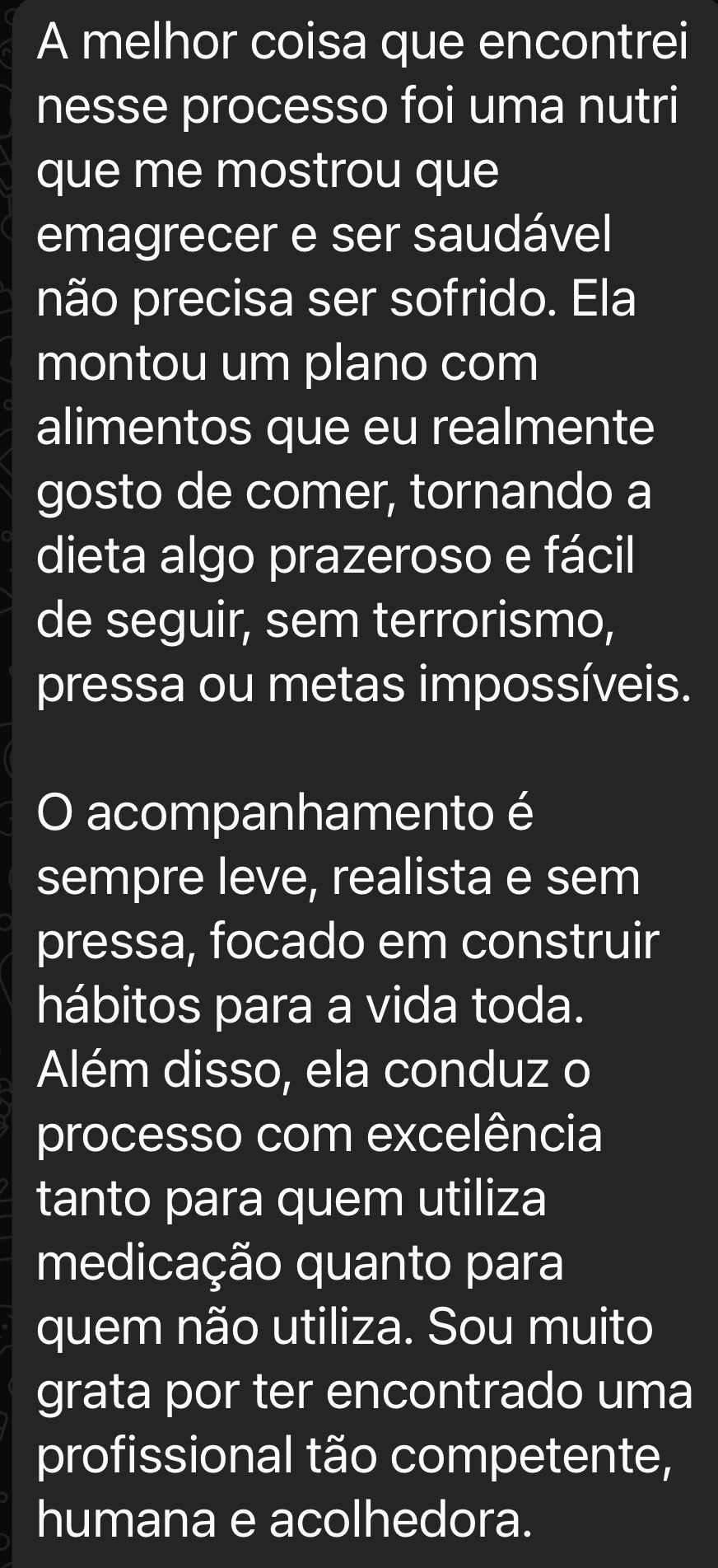 Print de WhatsApp: depoimento de Giovanna C. sobre uso de Mounjaro