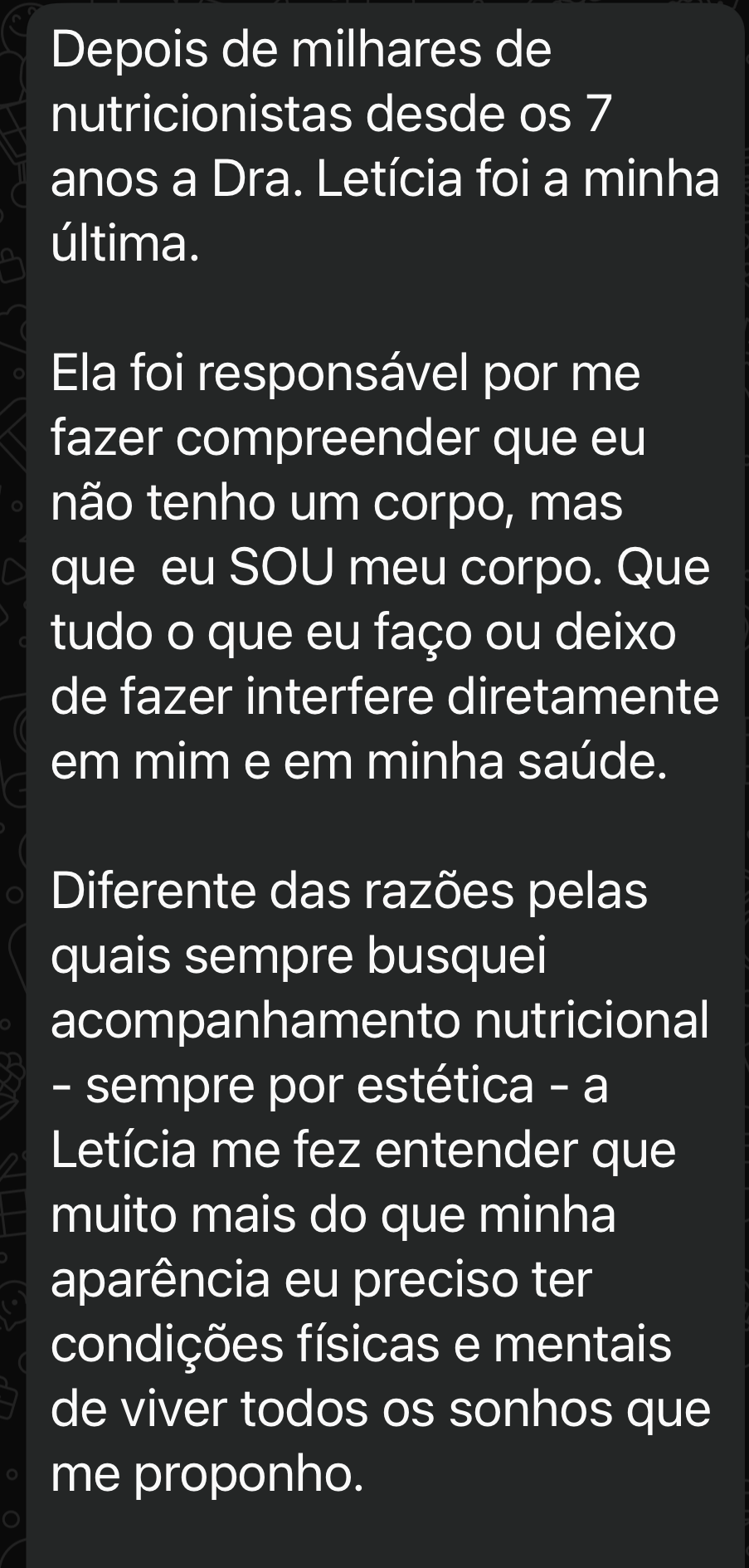 Print de WhatsApp: depoimento de Anna J. S. sobre emagrecimento