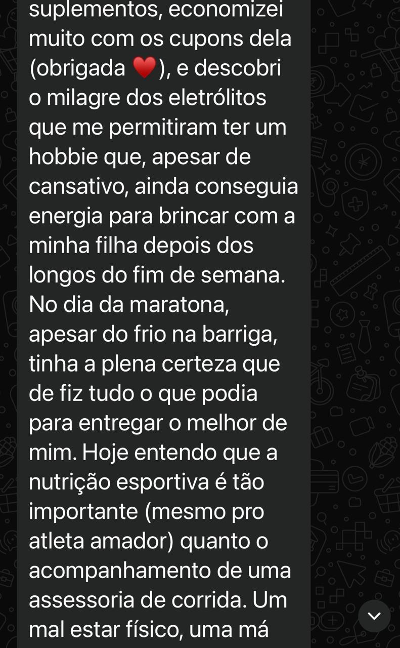 Print de WhatsApp: depoimento de Amanda A. sobre primeiro ciclo de maratona, parte 2